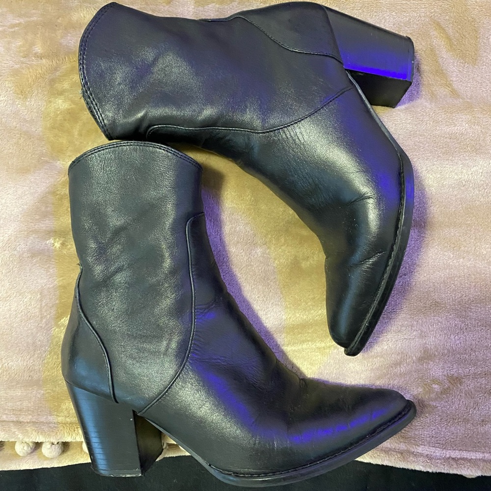 Zara Leather Heeled Pointed Toe Ankle Boots